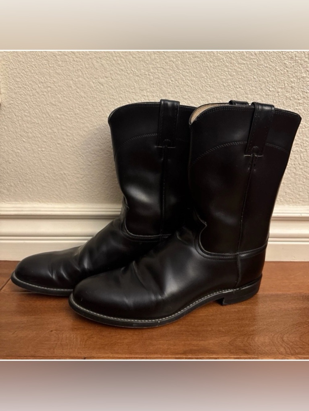 Justin Diamond J Black Leather Roper Boots Womens 9.5 D Western Cowboy Pull On